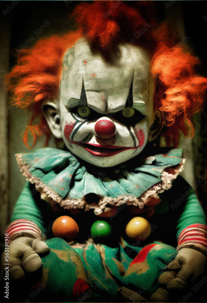 Generative AI abstract render of an evil clown doll Generative AI abstract render of an evil clown doll