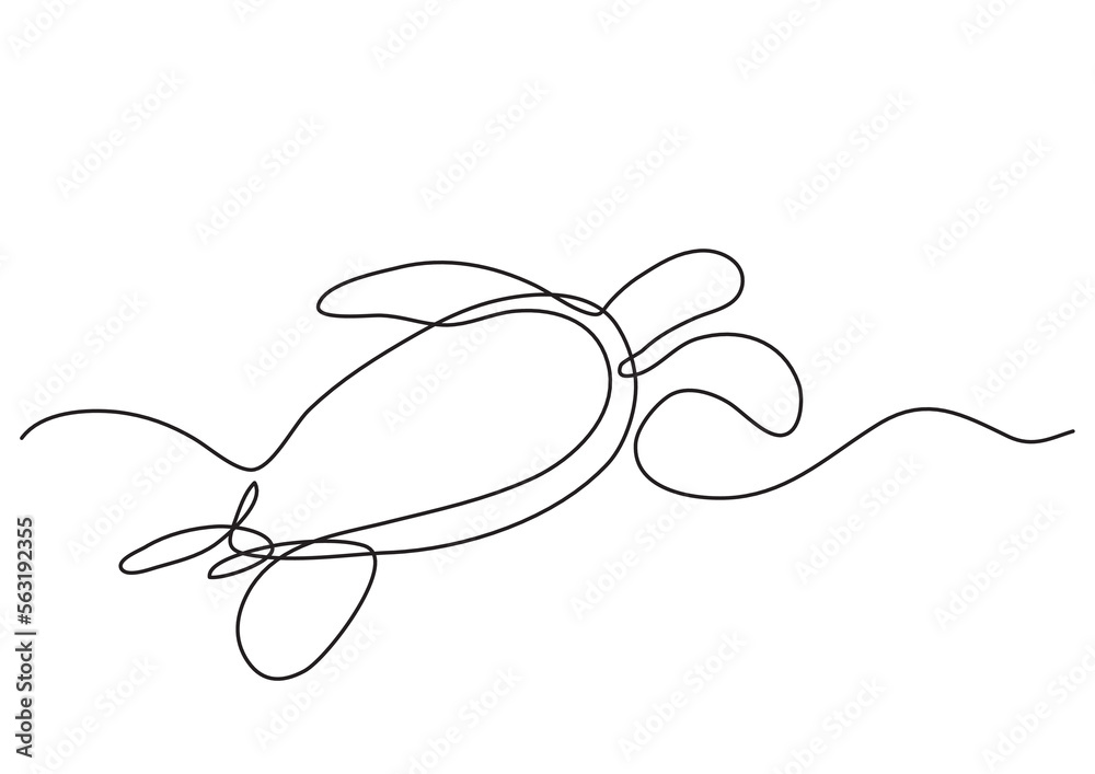 continuous line drawing vector illustration with FULLY EDITABLE STROKE of swimming sea turtle continuous line drawing vector illustration with FULLY EDITABLE STROKE of swimming sea turtle