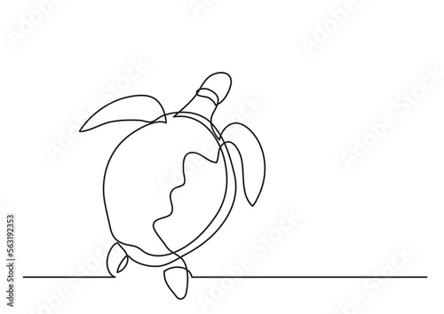 continuous line drawing vector illustration with FULLY EDITABLE STROKE of sea turtle swimming