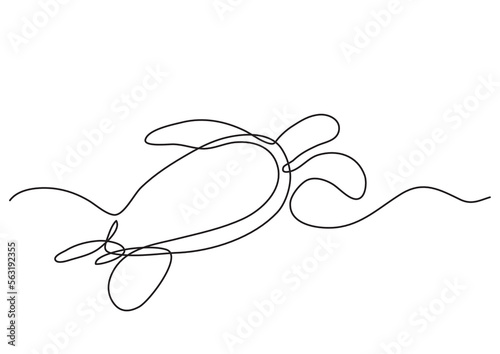 continuous line drawing vector illustration with FULLY EDITABLE STROKE of swimming sea turtle