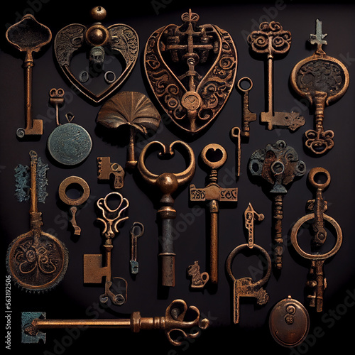 Antique keys on a dark background