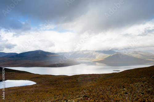 Far East of Russia, Magadan region, Susumansky district, lake Malyk..Surroundings of the mountain lake Malyk in the north of the Far East is located five hundred kilometers from the city of Magadan.