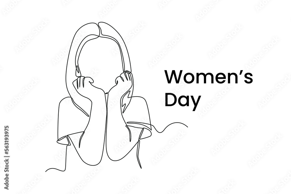 Single one line drawing happy girl celebrates International Women's Day. Women's day Concept. Continuous line draw design graphic vector illustration. Single one line drawing happy girl celebrates International Women's Day. Women's day Concept. Continuous line draw design graphic vector illustration.