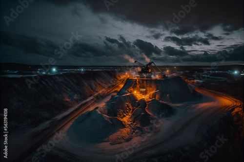 Artistic concept illustration of a night coal mine  background illustration.