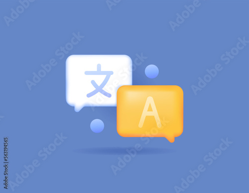 a concept language translator, dictionary, chat translator. chat bubble symbol or icon. application or software. 3d and realistic concept design. graphic elements