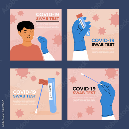 Flat design of Covid-19 swab test theme social media post collection square size vector stock