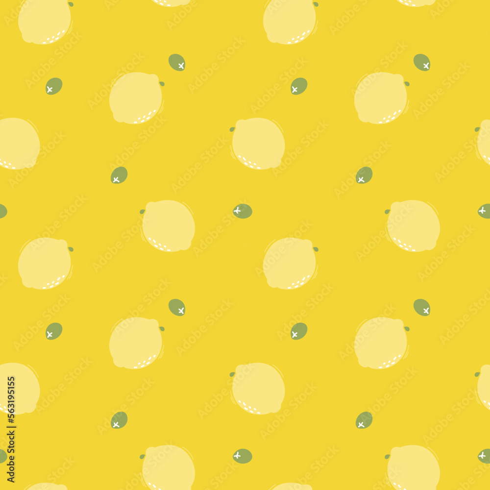 seamless hand drawn tropical lemon fruit repeat pattern, in yellow background flat vector illustration design