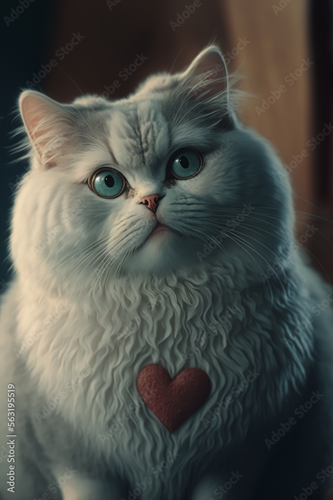 valentine theme cute cat with valentine's day heart and decoration around. Generative AI