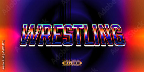 Wrestling editable text style effect in retro look design with experimental background ideal for poster, flyer, logo, social media post and banner template promotion