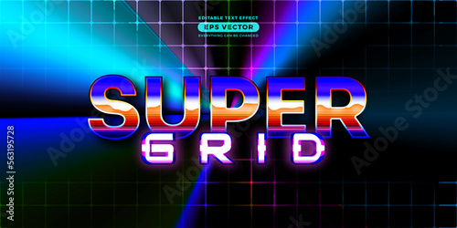 Super grid editable text style effect in retro look design with experimental background ideal for poster, flyer, logo, social media post and banner template promotion
