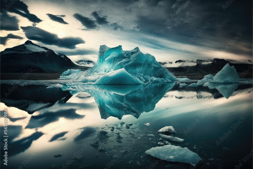 Icy glacier lagoon abstract background. Generative AI - obrazy, fototapety, plakaty 