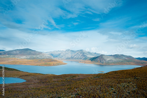 Far East of Russia  Magadan region  Susumansky district  lake Malyk..Surroundings of the mountain lake Malyk in the north of the Far East is located five hundred kilometers from the city of Magadan.