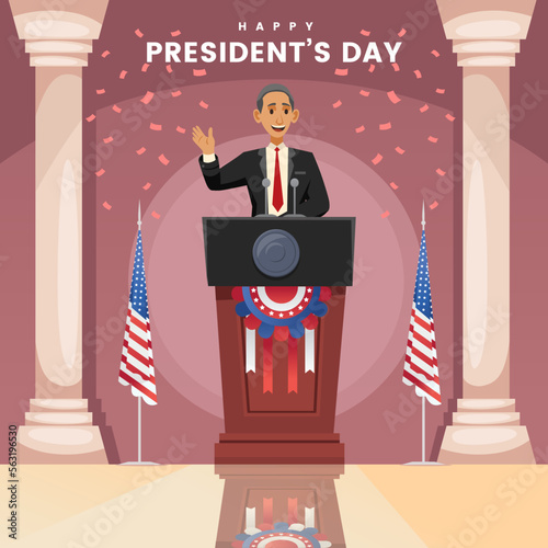 President's Day Old Man Speech Indoor Celebrate Cartoon Character Illustration Vector