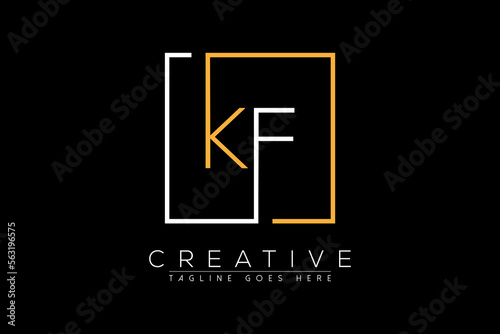 Initial letter kf, fk, k, f elegant and luxury Initial with Rectangular frame minimal monogram logo design vector template