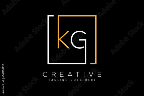 Initial letter kg, gk, k, g elegant and luxury Initial with Rectangular frame minimal monogram logo design vector template