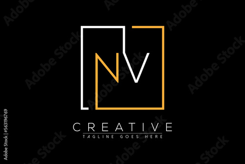 Initial letter nv, vn, n, v elegant and luxury Initial with Rectangular frame minimal monogram logo design vector template photo