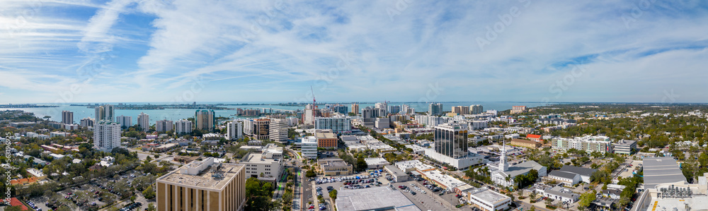 Fototapeta premium Aerial panorama Downtown Sarasota Florida