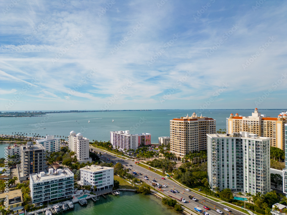 Fototapeta premium Aerial photo waterfront condominiums Sarasota FL