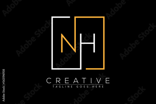 Initial letter nh, hn, n, h elegant and luxury Initial with Rectangular frame minimal monogram logo design vector template