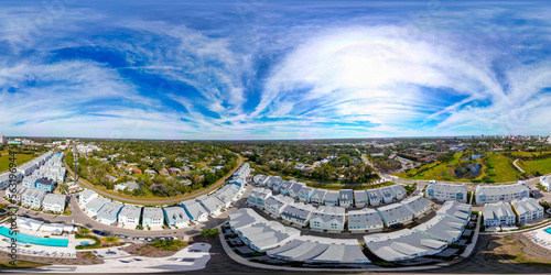 Aerial equirectangular 360 photo of a housing community in Sarasota Florida USA
