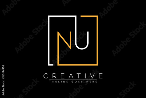 Initial letter nu, un, n, u elegant and luxury Initial with Rectangular frame minimal monogram logo design vector template