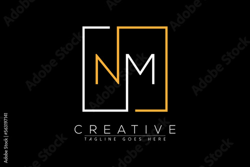 Initial letter nm, mn, n, m elegant and luxury Initial with Rectangular frame minimal monogram logo design vector template photo