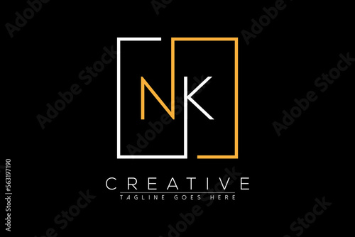 Initial letter nk, kn, n, k elegant and luxury Initial with Rectangular frame minimal monogram logo design vector template