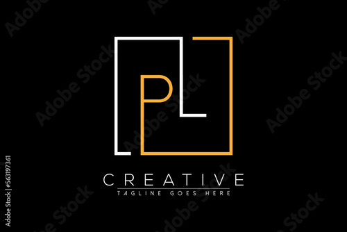 Initial letter pl, lp, p, l elegant and luxury Initial with Rectangular frame minimal monogram logo design vector template
