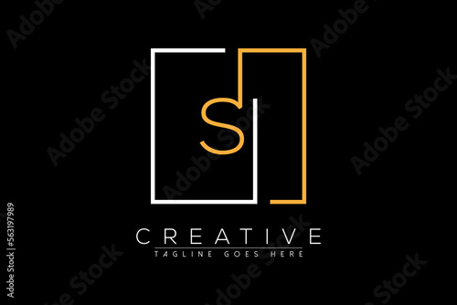 Initial letter si, is, i, s elegant and luxury Initial with Rectangular frame minimal monogram logo design vector template
