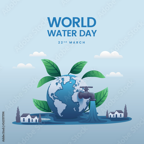 World Water Day the earth pours out water to settlements Cartoon Illustration