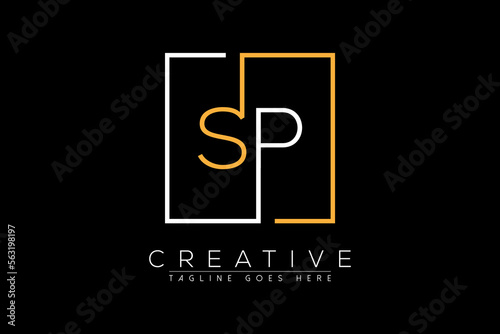 Initial letter sp, ps, s, p elegant and luxury Initial with Rectangular frame minimal monogram logo design vector template
