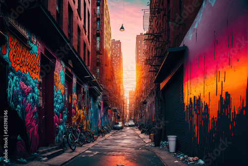 Colorful Urban Graffiti Street. Generative AI.
