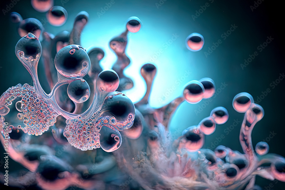 microscopic macroscopic view of alien eggs and bacterias virus in a