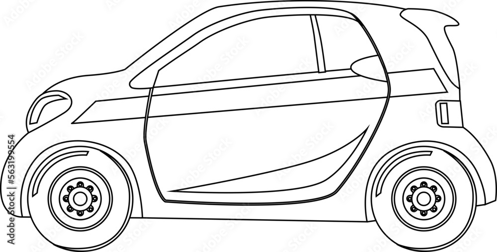 Coloring page vector line art for book and drawing. Black contour sketch illustrate Isolated on white background. High speed drive vehicle. Graphic element. Illustration car. Stroke without fill.
