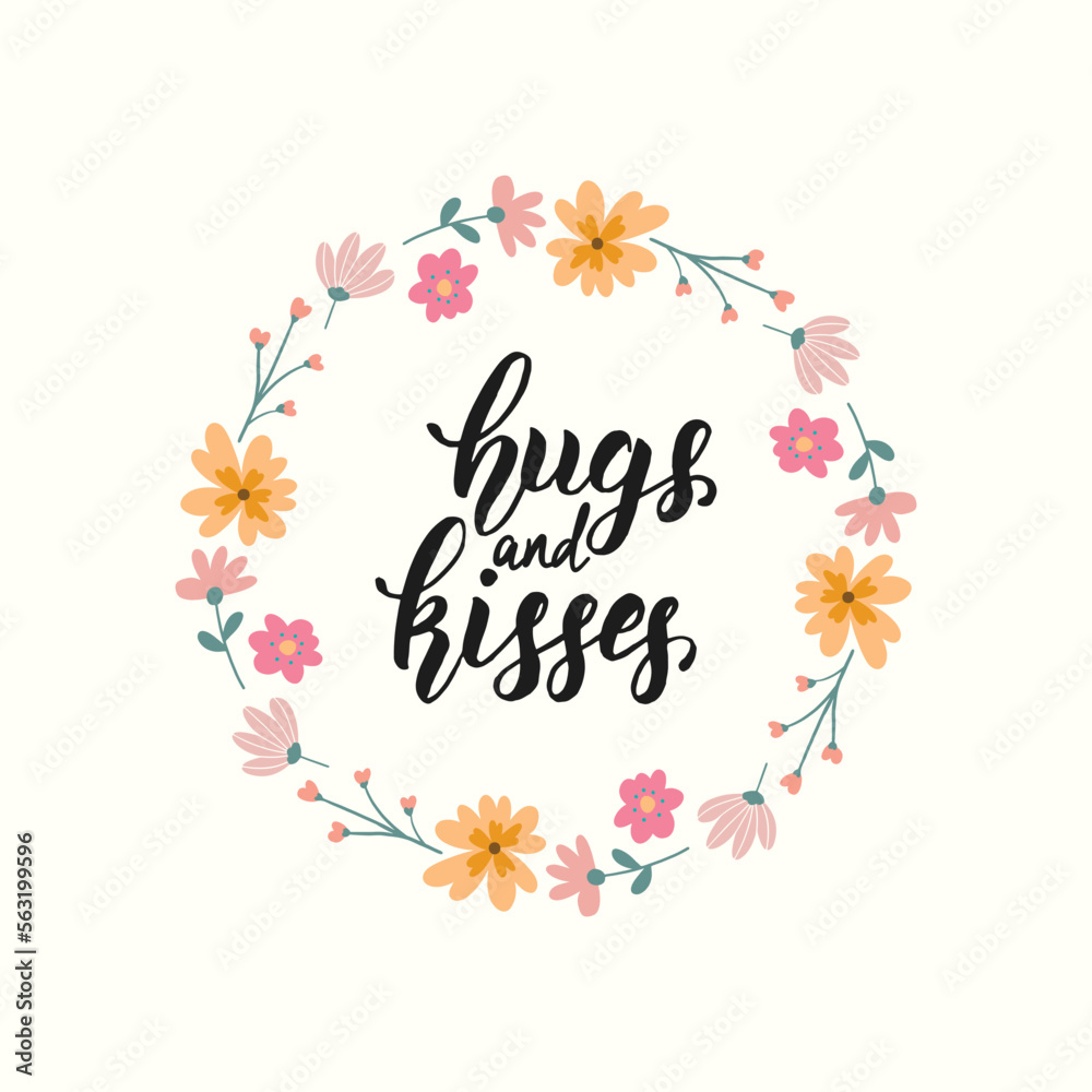 Hugs and kisses Happy Valentines Day romantic sticker and decorative greetings vector for your loved ones.