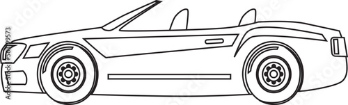 Coloring page vector line art for book and drawing. Black contour sketch illustrate Isolated on white background. High speed drive vehicle. Graphic element. Illustration car. Stroke without fill.