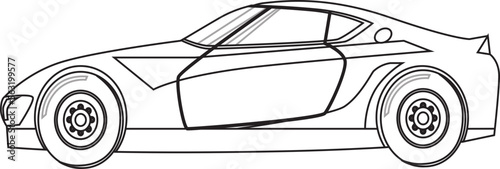Coloring page vector line art for book and drawing. Black contour sketch illustrate Isolated on white background. High speed drive vehicle. Graphic element. Illustration car. Stroke without fill.