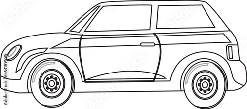 Coloring page vector line art for book and drawing. Black contour sketch illustrate Isolated on white background. High speed drive vehicle. Graphic element. Illustration car. Stroke without fill.