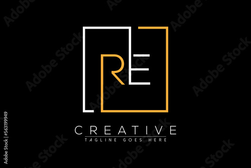 Initial letter re, er, r, e elegant and luxury Initial with Rectangular frame minimal monogram logo design vector template