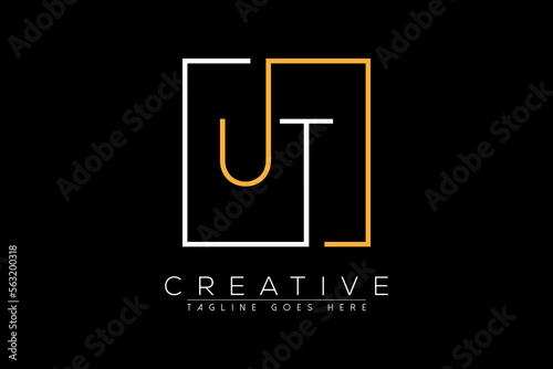 Initial letter ut, tu, u, t elegant and luxury Initial with Rectangular frame minimal monogram logo design vector template