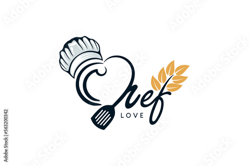 Creative abstract love chef kitchen logo template design