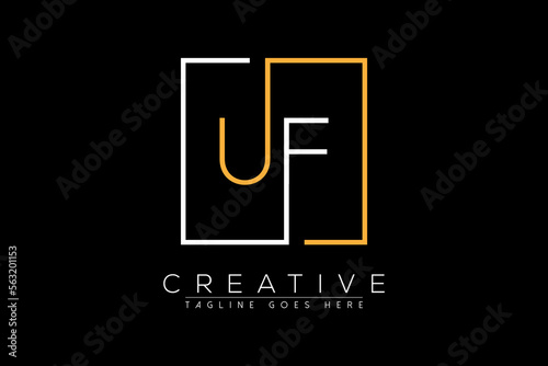 Initial letter uf, fu, u, f elegant and luxury Initial with Rectangular frame minimal monogram logo design vector template