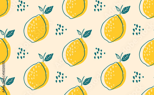 Vector seamless repeating pattern with hand drawn yellow lemons