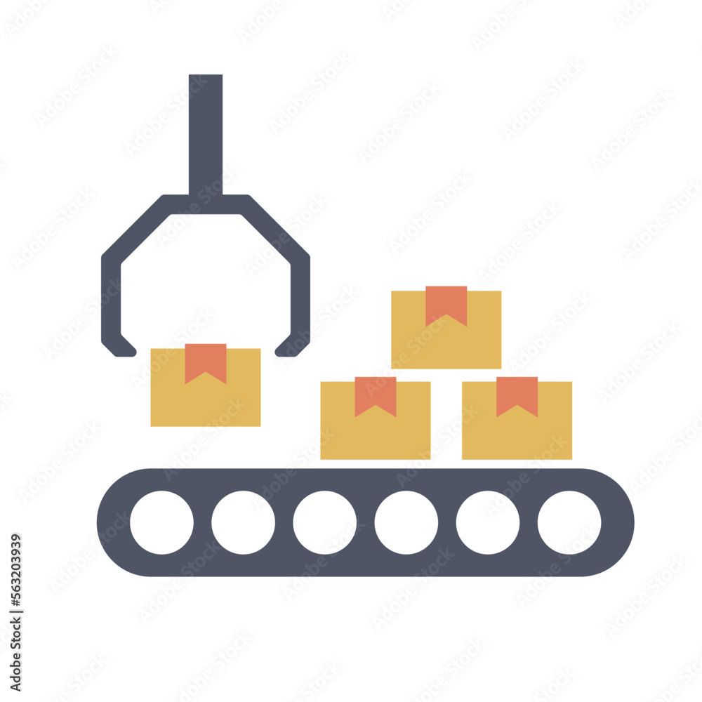 Conveyor belt and Cardboard icons. Manufacturing and factory icon. Production. Vector. Conveyor belt and Cardboard icons. Manufacturing and factory icon. Production. Vector.