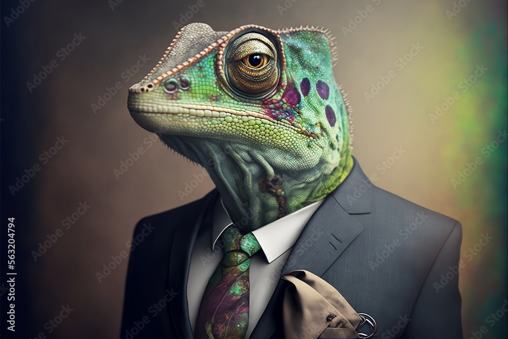 Chameleon wearing a business suit, generative AI Chameleon wearing a business suit, generative AI