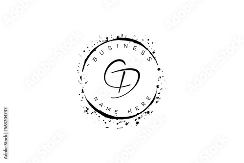 Initial letter cd, dc, c, d handwritten logo with sparkling circles with decorative bohemian boho frame vector 