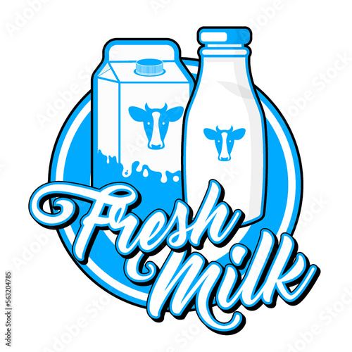 milk food logo brand product cartoon style vector illustration grocery store editable text effect for farm product logo banner poster product 