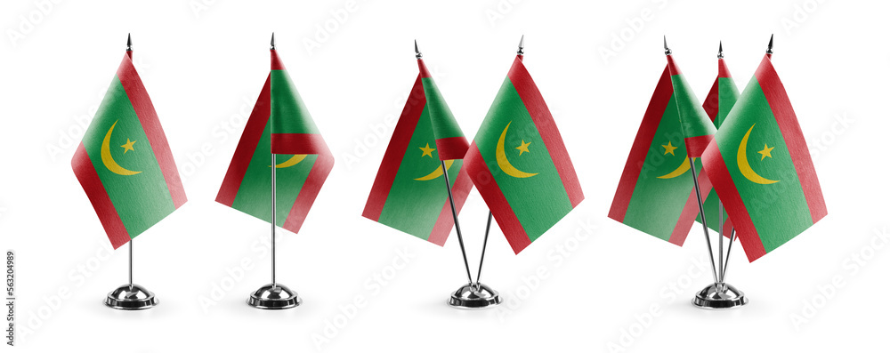 Obraz premium Small national flags of the Mauritania on a white background