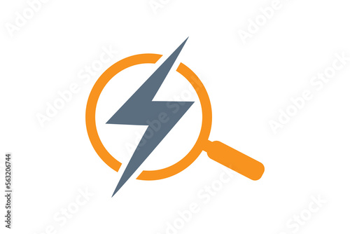 The letter R logo with lightning in the middle, the flash yellow color depicts fast and flexible, can be seen also shaped like a magnifying glass