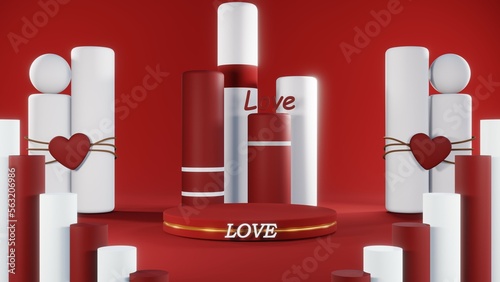 Wallpaper Mural 3D rendering of red podium for Valentine products on Valentine's Day. Torontodigital.ca